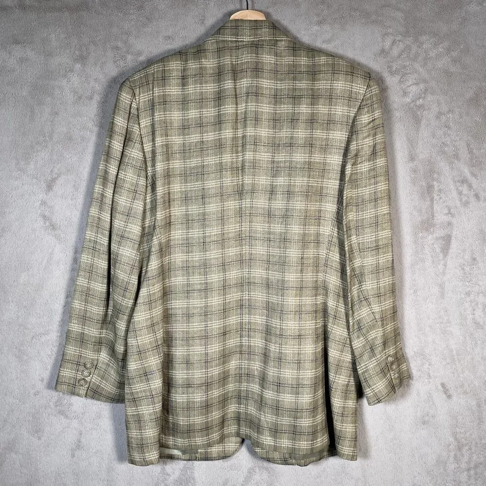 Vintage Liz Claiborne Blazer Women 12 Petite Linen Blend Plaid Academia Heritage - Picture 7 of 15